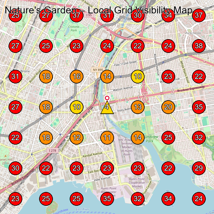 Nature's Garden GeoGrid visibility map for Health And Beauty Shop in Queens